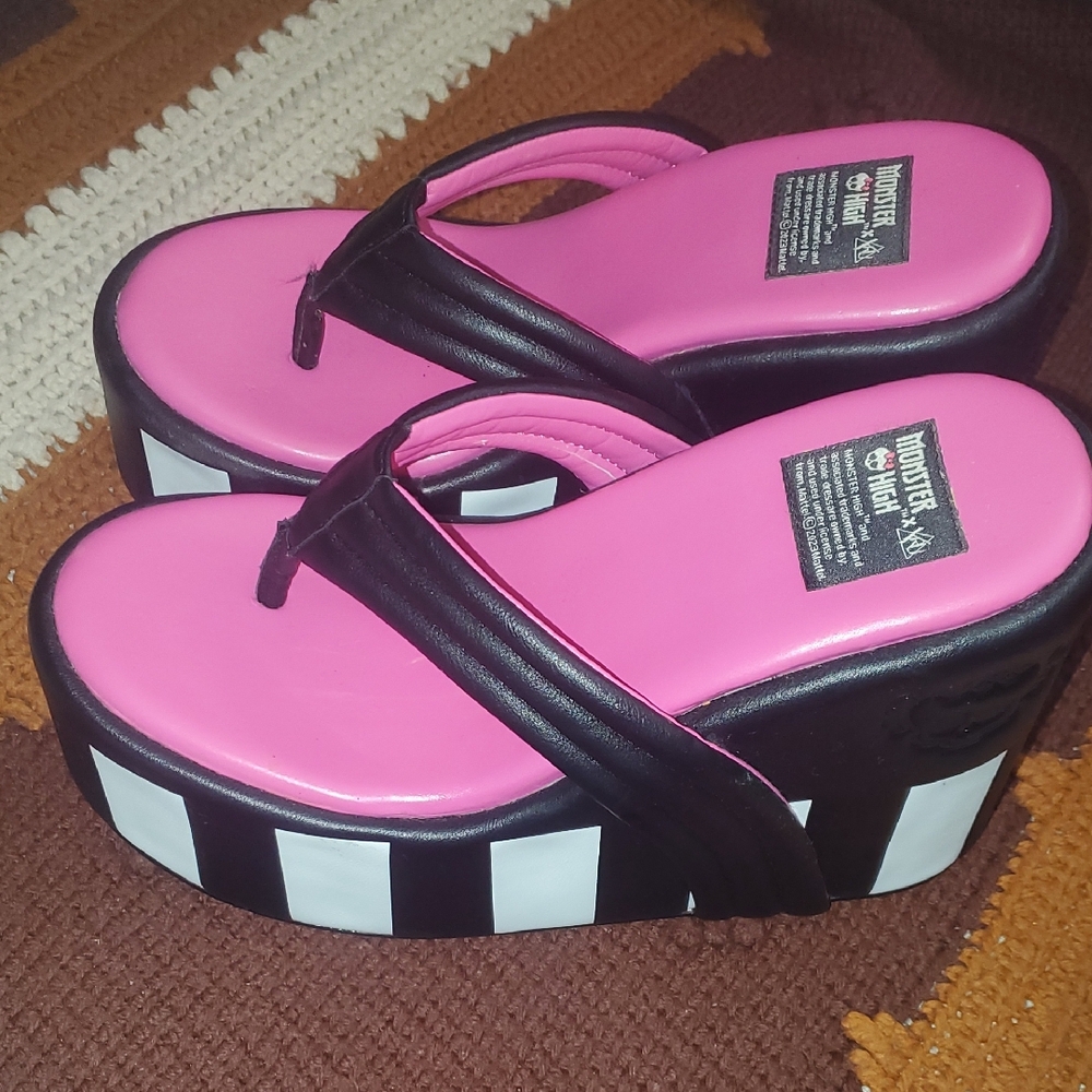 Monster High Pink and Black Striped Platform Sandals